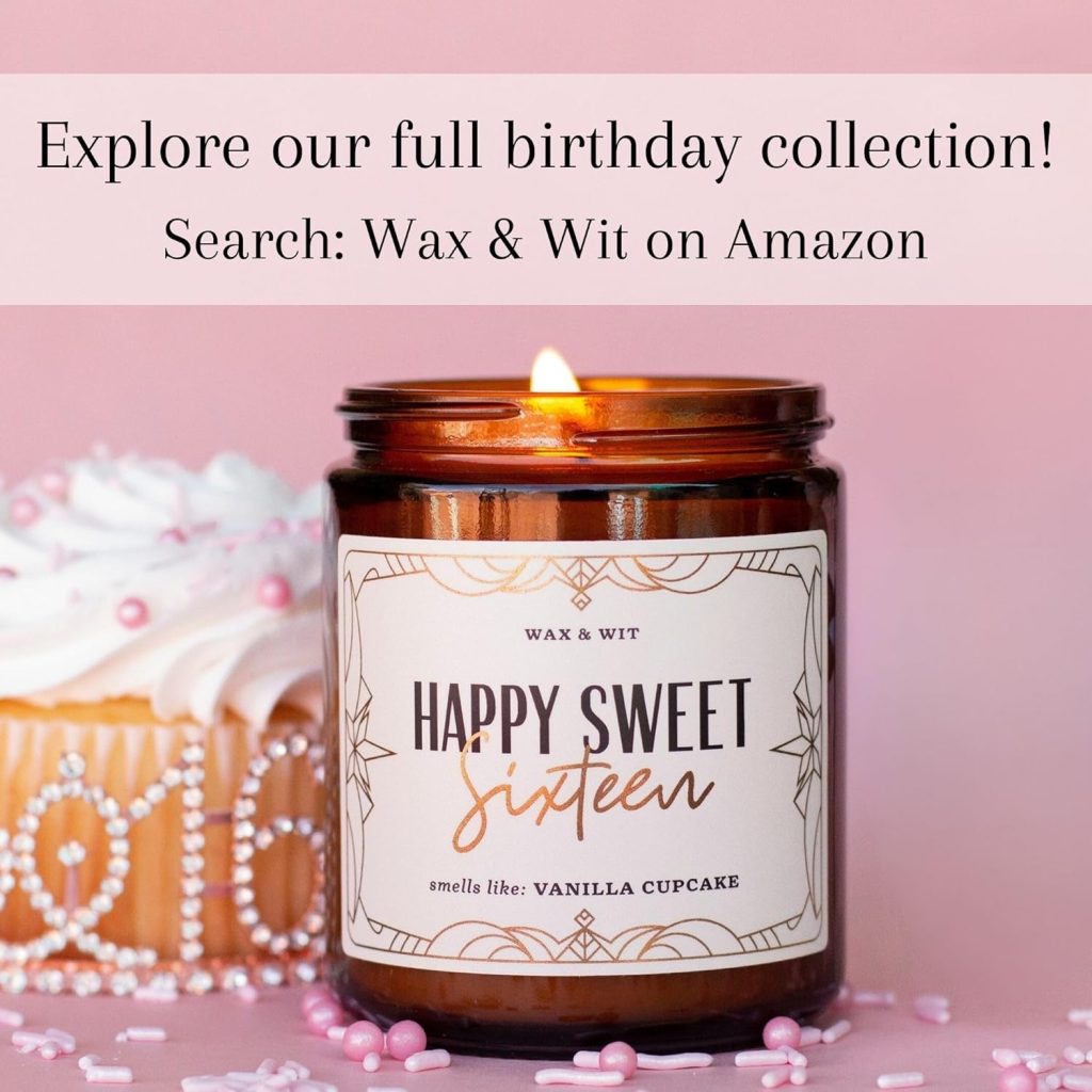 Wax & Wit 9oz Sweet 16 Gifts for Girls - Sweet 16 Birthday Candles - Sweet Sixteen Gifts for Girls - 16 Candles for Sweet 16 - Sweet 16 Candle Scented - 16th Birthday Candle Gifts for Girls